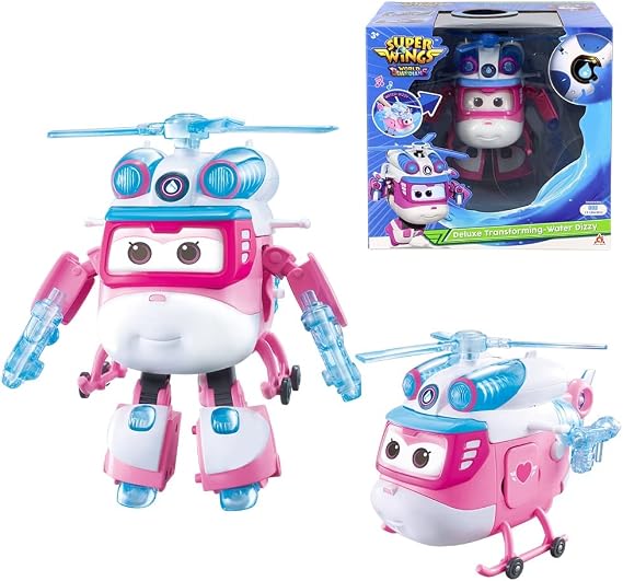 Super Wings Dizzy Deluxe Transforming 2 Modes Robot Deformation Airplane Action Figures Anime Toys for Boys and Girls Ages 3+ with Lights and Sounds 6"