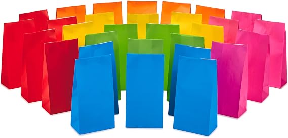 Hallmark Solid Color Party Favor and Wrapped Treat Bags (30 Ct., 5 Each of Blue, Red, Green, Yellow, Orange, Pink) for Birthdays, Baby Showers, Kids Crafts and Activities, May Day, Care Packages
