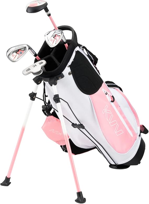 KVV Junior Complete Golf Club Set for Kids/Children Right Hand, Includes Oversize Driver, Irons, Putter, Head Cover, Portable Golf Stand Bag