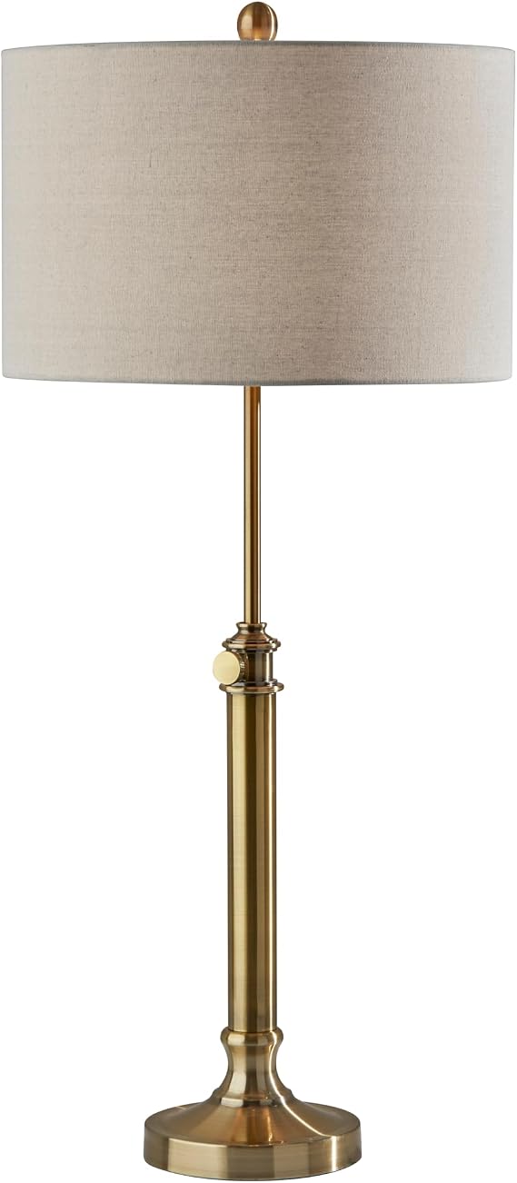 Adesso Table Lamp, Antique Brass & Oatmeal, Adjustable Height, 34.5