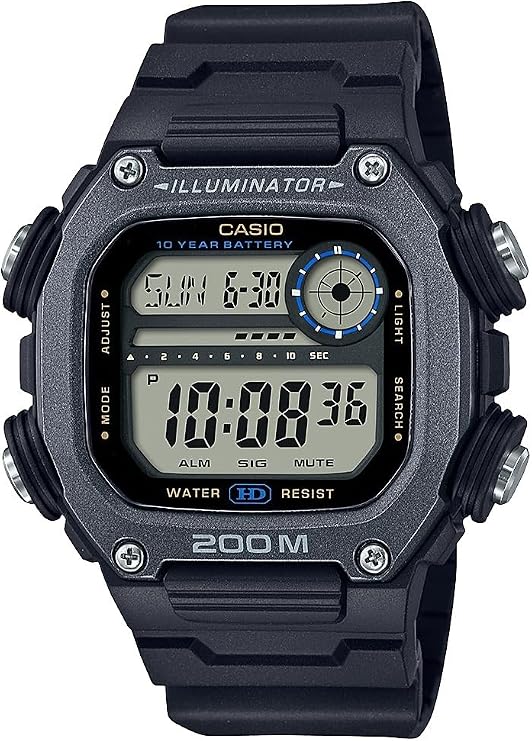 Casio DW291H Series | Mens Digital Watch | 200 Meter Water Resistance | Multi Alarms | 100 SEC Stopwatch | Countdown Timer | World Map for World Time | LED Light | LC Display | 10 Yr Battery