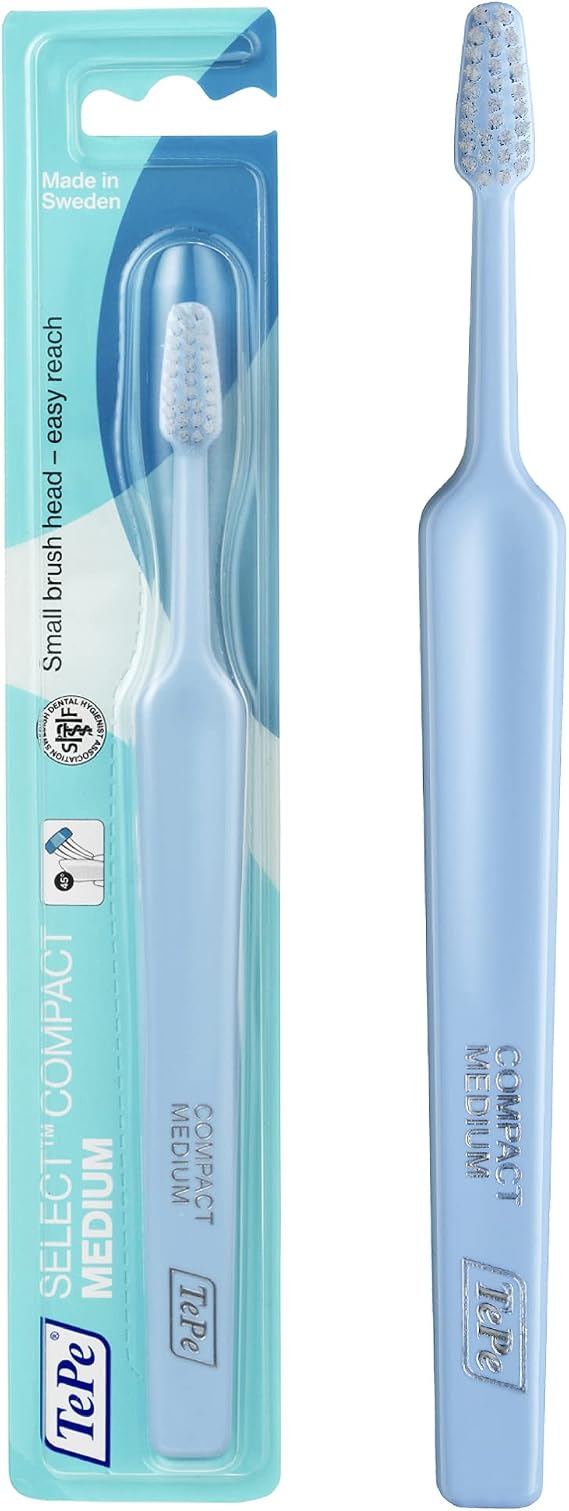 TePe Select Medium Toothbrush, Adult Medium-Bristle Toothbrush with Compact Tapered Head and Angled Neck, Pack of 1