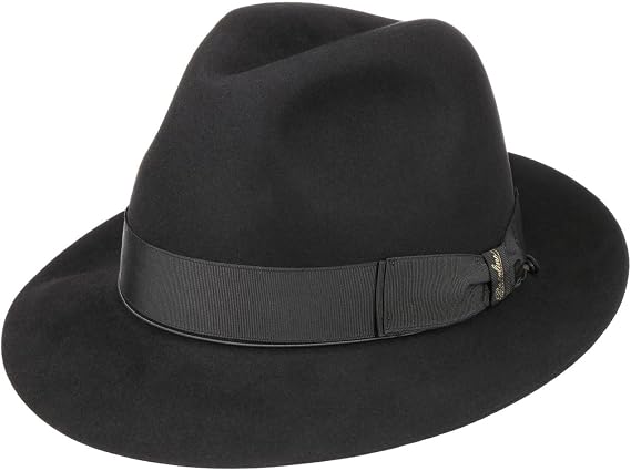 Borsalino Beaver Fur Felt Hat Women/Men Black 7 3/8