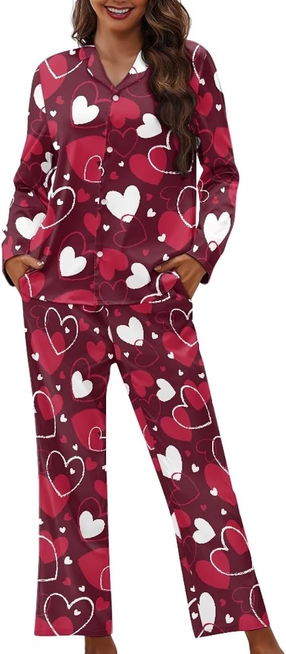 Women's 2 Piece Button Up Pajamas Set Long Sleeve Blouse and Pants Sleepwear