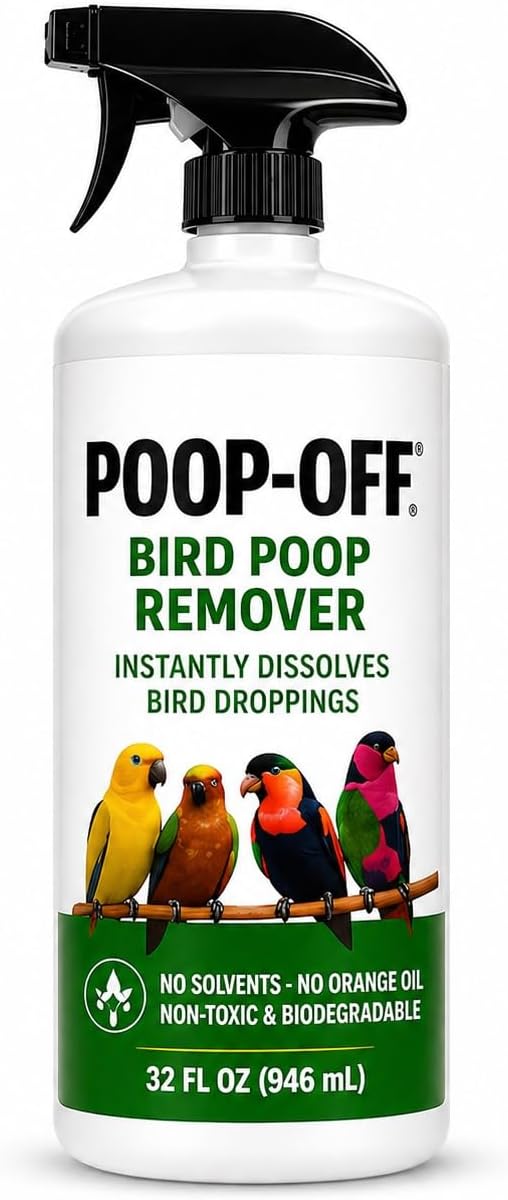 Bird Dropping Remover Spray, 32 oz Fast-Acting Cleaner for Bird Cages, Surfaces & Fabrics, Updated Packaging