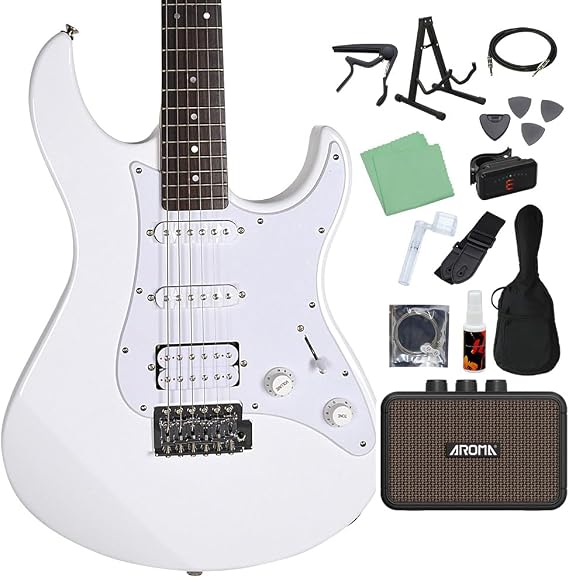 Yamaha PACIFICA012 Electric Guitar Beginner Model with SSH Pickup, Yamaha Pacifica Mini Amp Beginner Set, White