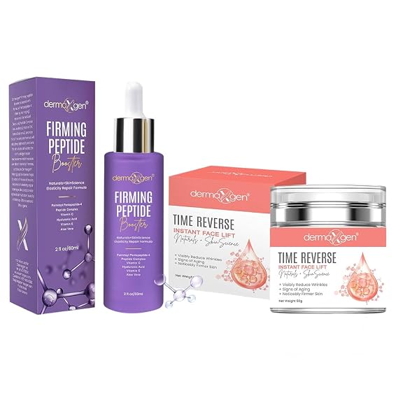Organic Peptide Serum & Instant Face Cream Duo Time Reverse Moisturizer + Matrixyl 3000 Triple Blend Serum for Neck, Chest & Face Hydrating Skincare Set for a Smooth, Nourished Look (2 pcs)