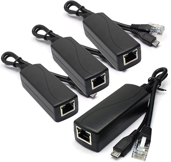 ANVISION 4-Pack Active 5V 2.4A PoE Splitter Adapter IEEE 802.3af Compliant Micro USB 48V to 5V/2.4A, for Tablets, Dropcam or Raspberry Pi, IPC, IP Camera and More