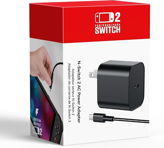 Switch 2 Charger with 3.3FT/1M USB-C Cable - 60W AC Power Adapter, PD 3.0 Fast Charging Block for Nintendo Switch 2/1/OLED/Lite -20V/3A Support 4K TV Dock, Wii Cha(3.3FT - Portable Travel & Desk Size)