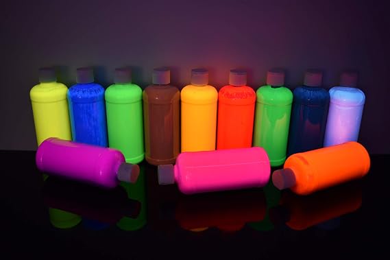 DirectGlow 16oz UV Blacklight Reactive Fluorescent Acrylic Paints (12 Color Assortment)