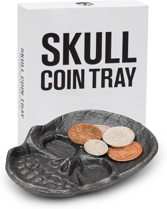 Suck UK Skull Coin Tray | Gothic Money Tin | Desk Tidy Tray for Jewellery Rings Coins | Black Cast Iron Skull Tray