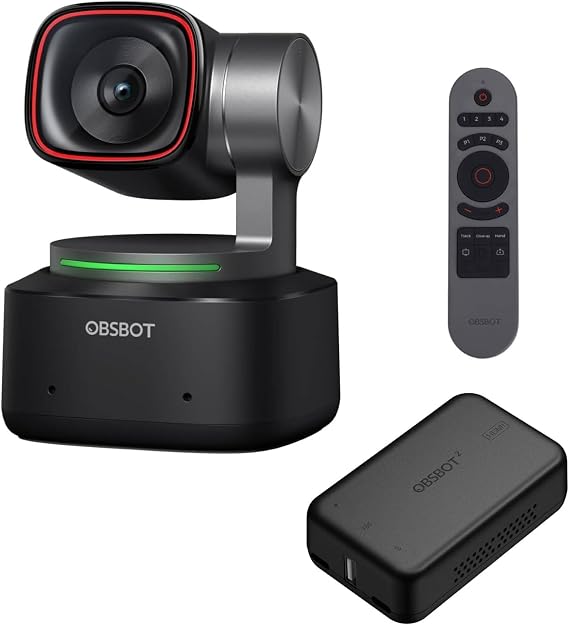 OBSBOT Tiny 2 Webcam Bundle with UVC HDMI Adapter 2.0 & Smart Remote Control, 4K Webcam with AI Tracking Multi-Mode & Auto Focus, Voice Control, 1/1.5" Sensor, Gesture Control, HDR Light Correction.