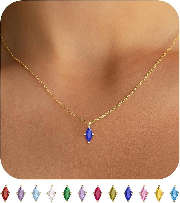 JSJOY Birthstone Necklace for Women Emerald Necklace Diamond Necklaces Gold Birth Stone Necklaces Birthday Gifts for Women Mom Birthstone Jewelry for Her Anniversary Wedding Gift
