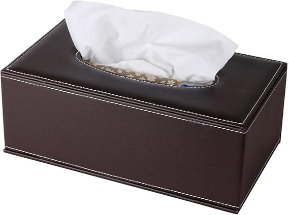 Tissue Box Cover PU Leather Tissue Box Holder Rectangle Tissue Organizer Napkin Dispenser for Home,Office,Restaurant,Dresser,Car,Bathroom Decor (Brown)