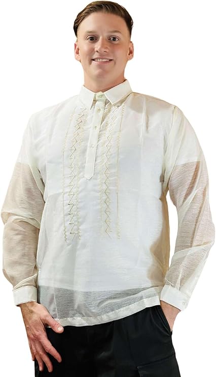 White Jusilyn Barong Tagalog for Men - Traditional Filipino Formal Shirt with Embroidery - US Sizes