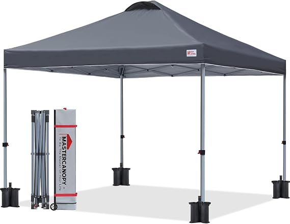 MASTERCANOPY One-Touch Tarp Tent, 2M/2.5M/3M, 3 Adjustable Heights, Steel Frame, Wind Ventilation, Water Resistant, UV Protection, Sun Shade, For Commercial Use, For Outdoor Use, Includes Caster Bag | 風抜けベンチレーション, 3段階調節, シルバー塗装, 遮光, UVカット, UPF50+, 耐水, キャスターバッグ/ウエイトバッグ付属, 運動会/キャンプ/イベントに最適