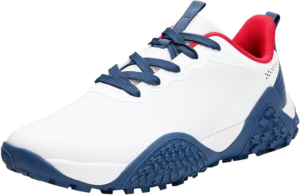Mens Wide Golf Shoes Spikeless Waterproof Lightweight Outdoor Golf Sport Training Sneakers Blue