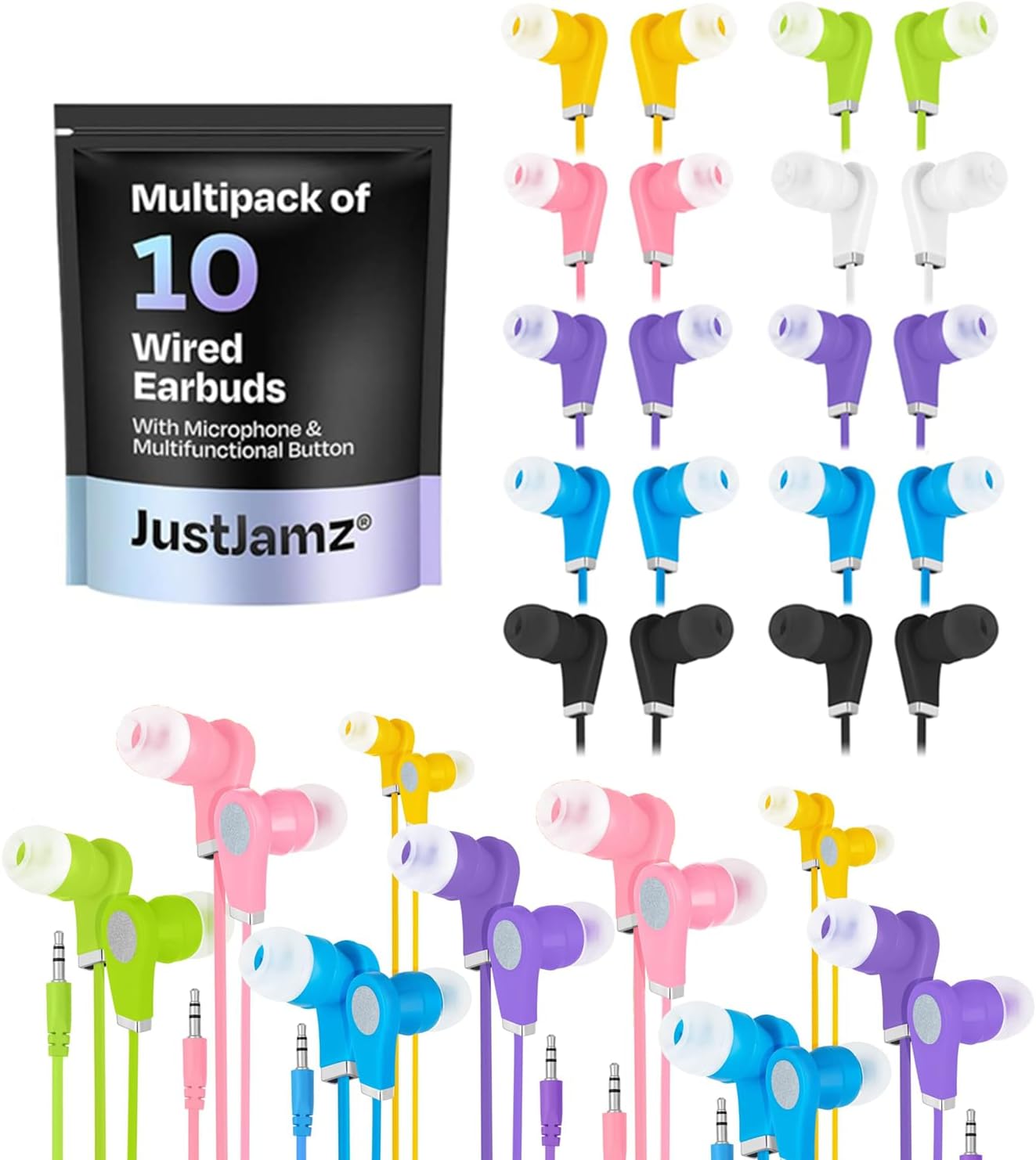 Earbuds Bulk 10 Pack - Cheap Wired Earphones Multi-Pack for Classroom, School, Students - Comfortable Earphones with 3.5mm Jack - Wired Headphones Bulk for Teachers, Library, Business