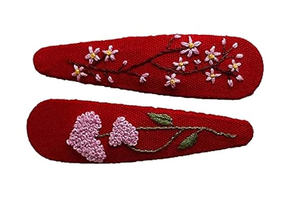 ETA Set of 2 Cute Handmade Embroidery Hair clips, Vintage Embroidered Flower Hair clips, Floral Hair Clips, Gift Daughter, Teenager, Woman, Girlfriend, Wife, Unique Hair Accessory, Red, HC02