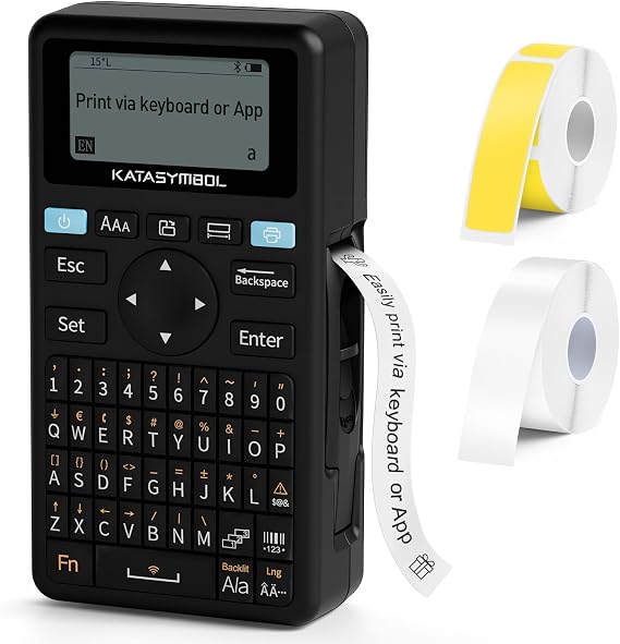 SUPVAN Label Maker E11 with 1 Roll Yellow Continuous Label & 1 Roll White Continuous Label