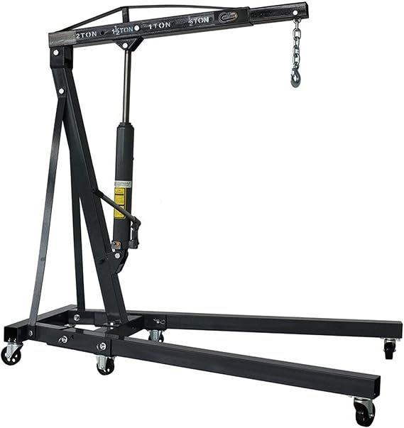 2 Tone Folding Engine Crane Black, Professional Hydraulic 2 Ton Engine Hoist Lift Jack on Wheels with Casters and Foldable Frame, 2000kg Car Stand Lifting Tools 0-72inch Lift Range