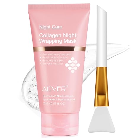 Collagen Night Wrap Mask Removable Face Mask with Gel Brush Gel Masks for Professional Korean Skin Care Elasticity & Hydration Care Overnight Collagen Mask for Women