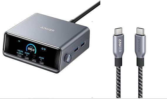 Anker Prime USB C to USB C Cable, 240W 1 ft & Anker 250W Ultra-Fast 6-Port GaN Charging Station