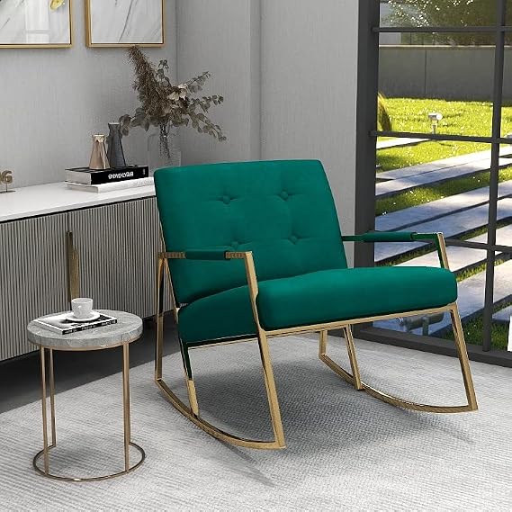 Rocking Chair Velvet Glider Chair with High Backrest Armchair Comfy Reading Chairs for Bedroom, Study Room and Living Room(Emerald)