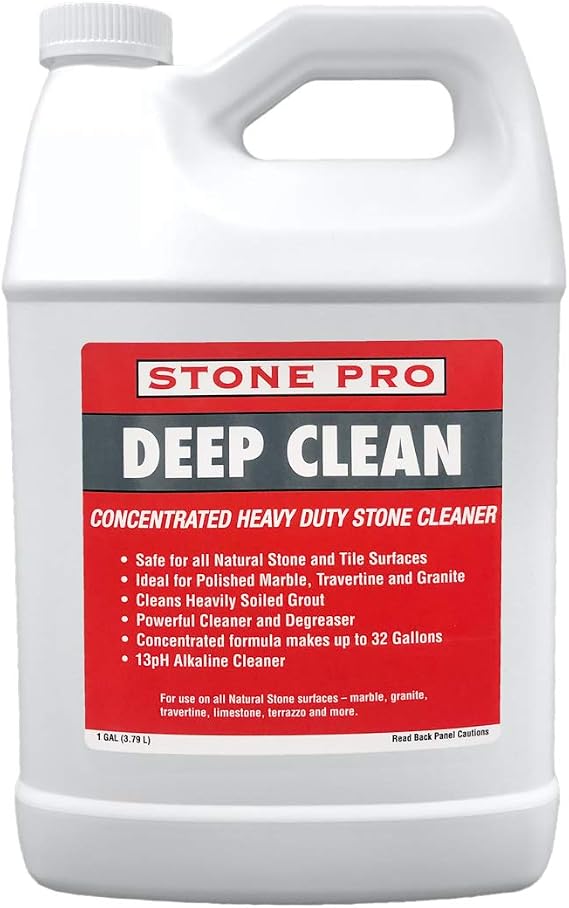 Stone Pro Deep Clean NON-Acidic Alkaline Cleaner Concentrate For Cleaning Polished, Honed, Flamed or Tumbled Marble, Travertine, Grout, Granite, Limestone & All Ceramic, Porcelain Surfaces (1 gallon)