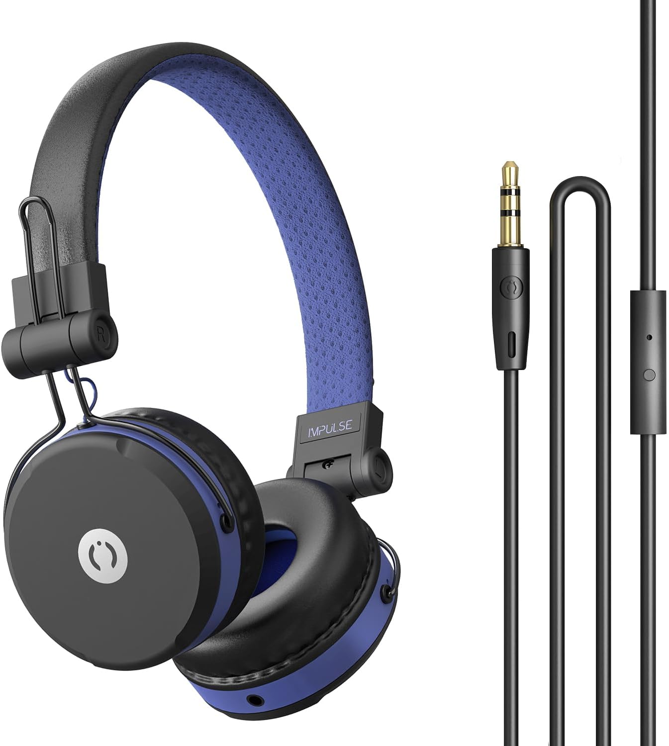 MuveAcoustics Over Ear Headphones Wired - Wired Over the Ear Headphones Recording Headphone & In-Ear Audio Monitors Studio Headset Corded 3.5mm Bass Music for Airplane Travel PC Computer, Impulse Blue
