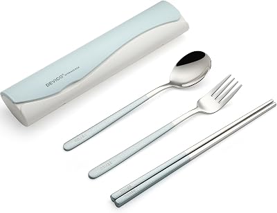 DEVICO Portable Travel Utensils with Case, Reusable Camping Silverware for Lunch, 188 Stainless Steel Cutlery Set Blue