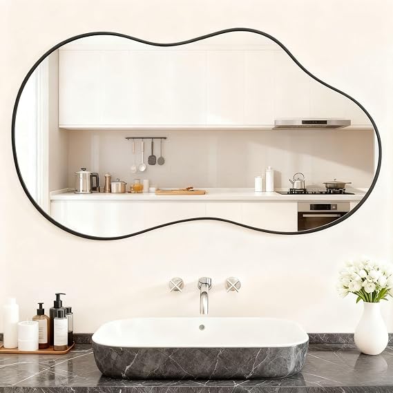 Itrue Irregular Wall Mirror, 26 x 46 Inch, Black Frame Bathroom Mirror