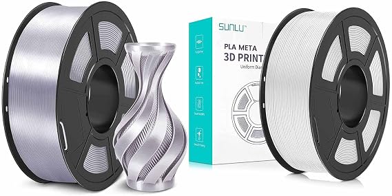 3D Printer Silk Filament and PLA Meta Filament, SUNLU Shiny Silk PLA Filament 1.75mm, Smooth Silky Surface, Great Easy to Print for 3D Printers, Dimensional Accuracy +/- 0.02mm, Silk Silver 1KG, White