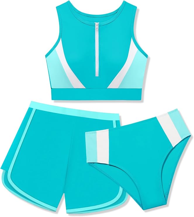 URMAGIC Girls Tankini Swimsuit Color Block Two Pieces Bathing Suit with Shorts Teen Girls' Swimwear Bikini Set Swim Suit