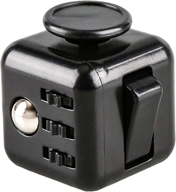 6-Sided Stress Relief Sensory Toy for Anxiety,ADHD,Focus,Portable Finger Cube Toy for Office,Classroom,and Home(Black)