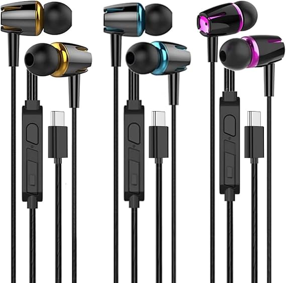 USB C Headphones for iPhone 17 16 15 Pro Max,Wired Earbuds with Microphone | Earphones Magnetic Bass Noise Canceling,in-Ear Headset for Galaxy S25 Ultra S24 S23 (3 Pack)
