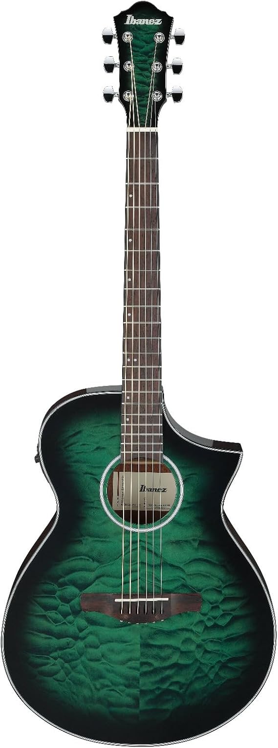 Ibanez AEWC16QA 6 String Acoustic-Electric Guitar | Transparent Emerald Burst
