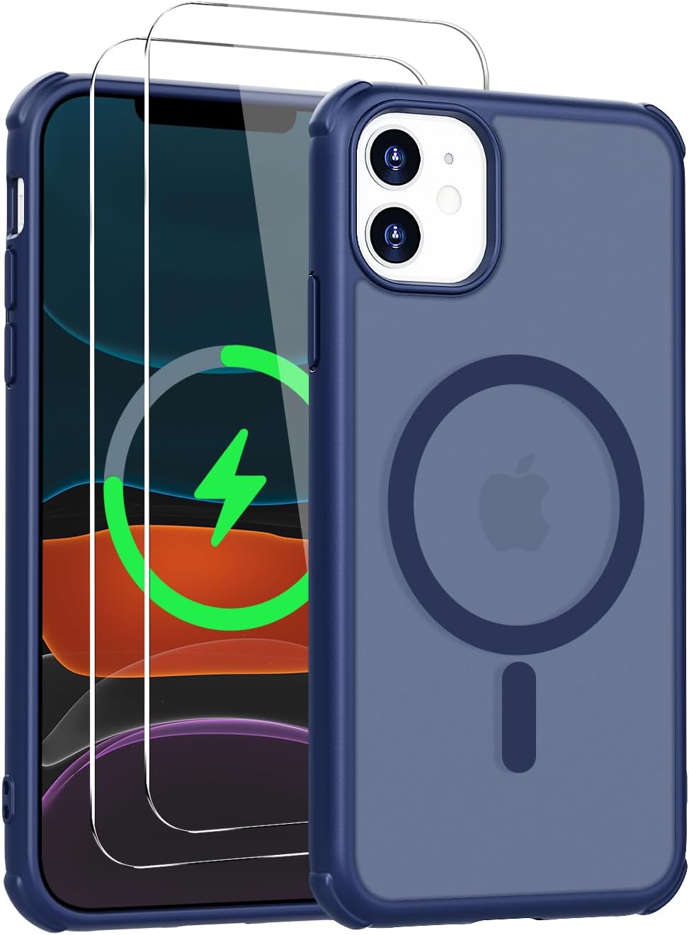 Magnetic for iPhone 11 Case [Compatible with MagSafe] with 2X Screen Protector, Military-Grade Slim Shockproof Phone Cover Translucent Anti-Fingerprint Anti-Scratch for iPhone 11 6.1, Blue