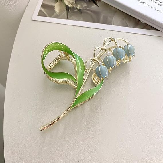 Blue Lily of The Valley Flower Hair Accessories: Metal Hairpins, Jaw Clips, and Barrettes for Thin and Thick Hair