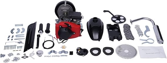 49CC Motorized Bicycle Kit Bike Engine Kit Single Cylinder 4-Stroke Gas Petrol Motorized Bike Engine Scooter Belt Gear Fits Most 26" or 28" Bikes with V-Frame