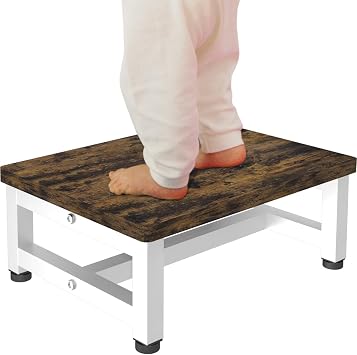 Wooden Step Stool for Toddlers Kids and Adults, Heavy Duty Stepping Stools with 300 LB Load Capacity, Foot Step Stool for Bed, Bedroom, Living Room, Bathroom, Kitchen - Rustic Brown & White