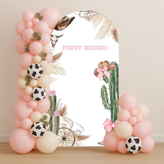Arch Backdrop Covers Rodeo Cowgirl Birthday Party Decorations Arch Frame Spandex Cover Wild West Pink Bow Western Floral Girl Baby Shower (6x2.6ft,04738)