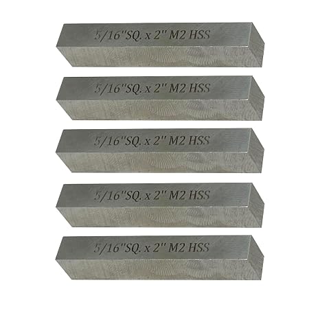 Pack of 5 HSS M2 Cutting Tool Bits (5/16" Square x 2" Long) for Milling Fly Cutters, Lathe Turning Tools, Metal Shaping, Precision High-Speed Steel Tooling for Machining