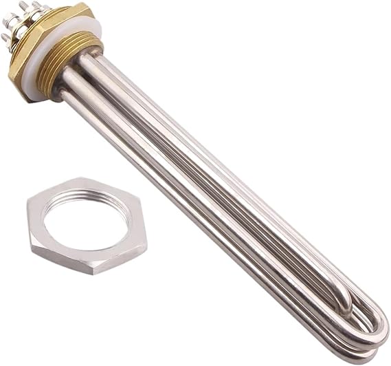 24V 48V 36V DC Heating Element DN32 Thread Tubular Immersion Water Heater 600w/900w/1200w/1500w(Silver,24V 900W 3 loops)
