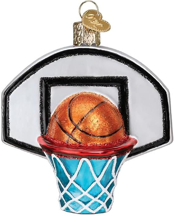 Old World Christmas Basketball Hoop Glass Blown Ornament for Christmas Tree, Handcrafted Holiday Decoration, Sport Collection