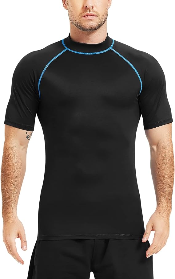Mens Short Sleeve Rash Guard UPF 50+ Sun Shirts Fishing Running Swimming Quick Dry Tops for Men