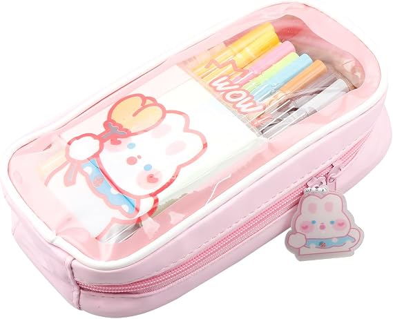 GLADFRESIT Kawaii Pencil Case,Cute Aesthetic Pencil Case for Girls,Large Capacity Pen Pencil Pouch (Pink)
