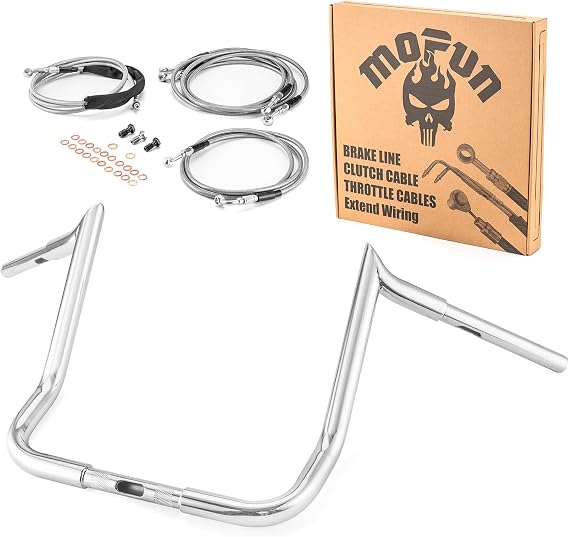 Mofun 12" Ape Hanger Handlebar & Cable Kit Fit for Harley Touring 2014-2016