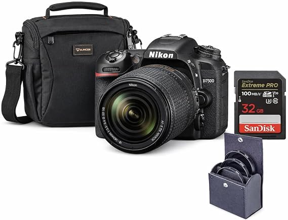 Nikon D7500 DX-Format DSLR Camera with AF-S DX NIKKOR 18-140mm f/3.5-5.6G ED VR Lens, Bundle with 32GB Memory Card, Bag, Filter Kit