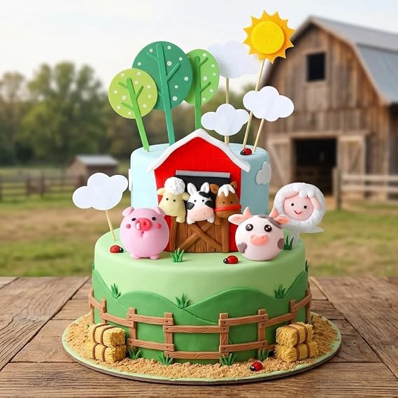 JeVenis Little Farm Animal Cake Decoration for Baby Shower & Birthday Party